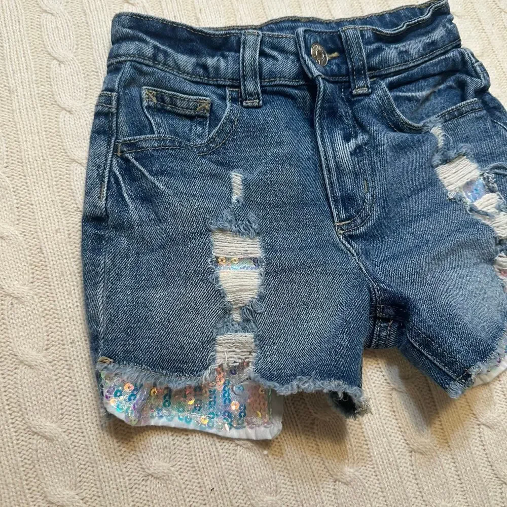 Sequin Embellished Denim Shorts sz 7 Jean Shorts